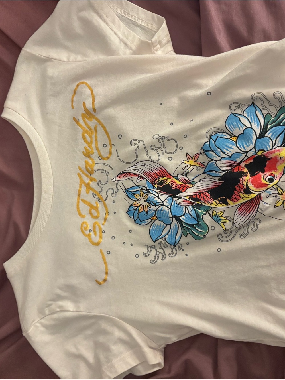 Ed Hardy Women's White Koi Graphic Jacket Tee large